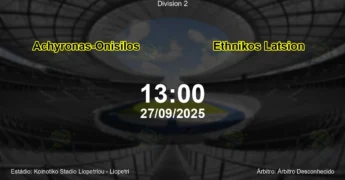 Palpite e análise do jogo Achyronas-Onisilos vs Ethnikos Latsion pela Division 2
