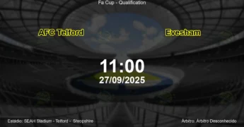 Palpite e análise do jogo AFC Telford vs Evesham pela Fa Cup - Qualification
