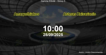 Palpite e análise do jogo Amarynthiakos vs Asteras Kaisarianis pela Gamma Ethniki - Group 5