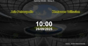 Palpite e análise do jogo Aris Petroupolis vs Kentavros Vrilission pela Gamma Ethniki - Group 5