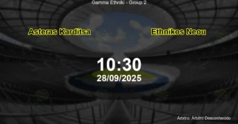 Palpite e análise do jogo Asteras Karditsa vs Ethnikos Neou pela Gamma Ethniki - Group 2