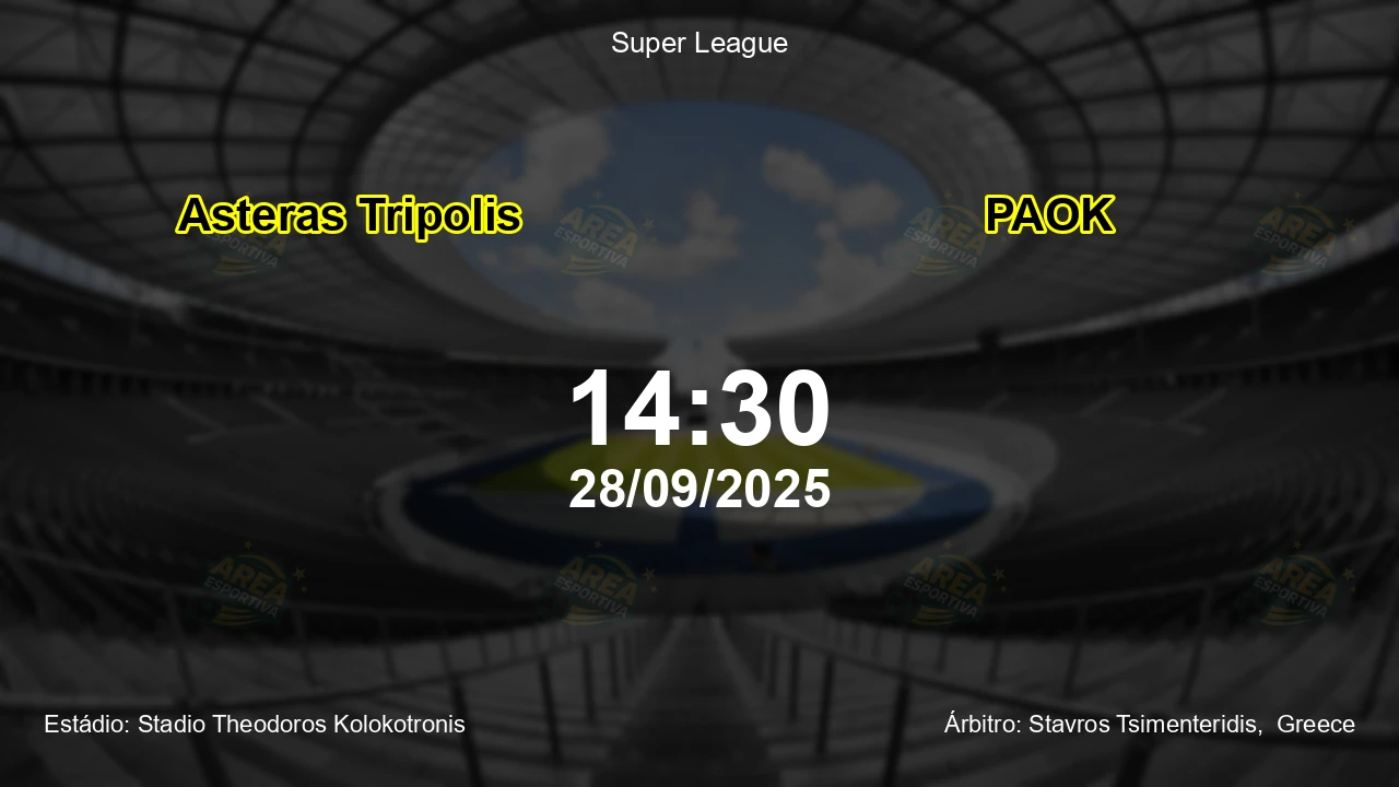 Palpite e análise do jogo Asteras Tripolis vs PAOK pela Super League