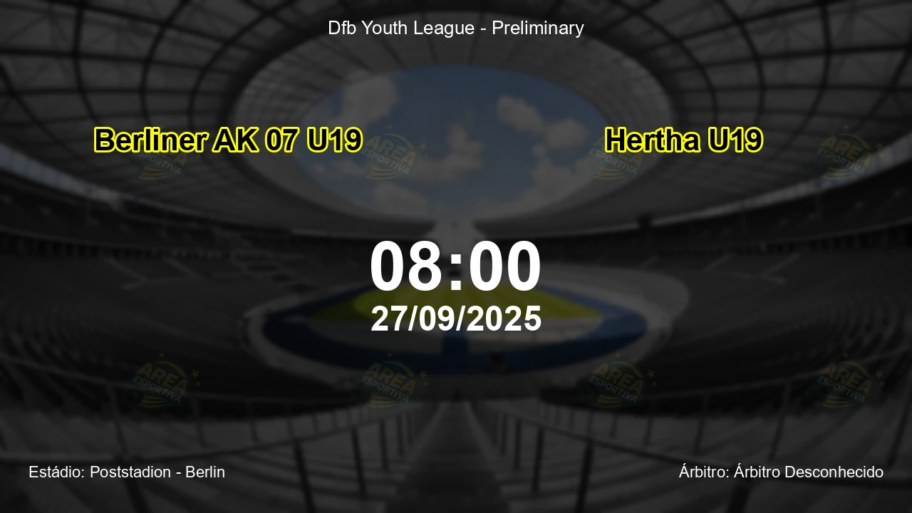 Palpite e análise do jogo Berliner AK 07 U19 vs Hertha U19 pela Dfb Youth League - Preliminary