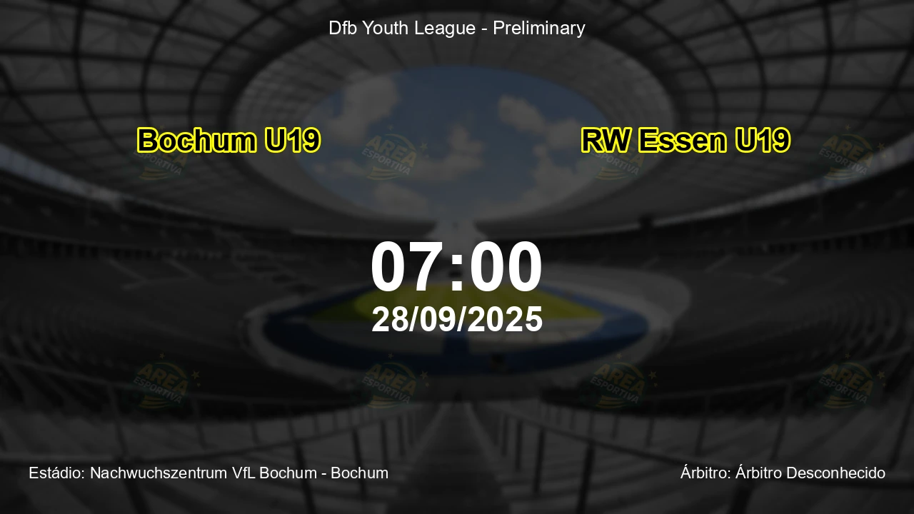 Palpite e análise do jogo Bochum U19 vs RW Essen U19 pela Dfb Youth League - Preliminary