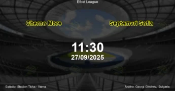 Palpite e análise do jogo Cherno More vs Septemvri Sofia pela Efbet League