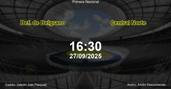 Palpite e análise do jogo Def. de Belgrano vs Central Norte pela Primera Nacional