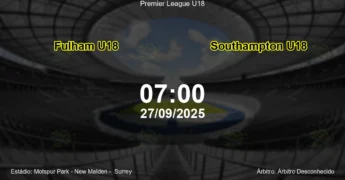 Palpite e análise do jogo Fulham U18 vs Southampton U18 pela Premier League U18