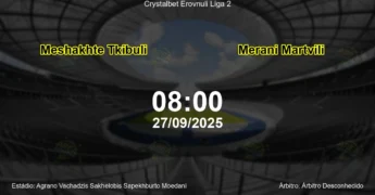 Palpite e análise do jogo Meshakhte Tkibuli vs Merani Martvili pela Crystalbet Erovnuli Liga 2