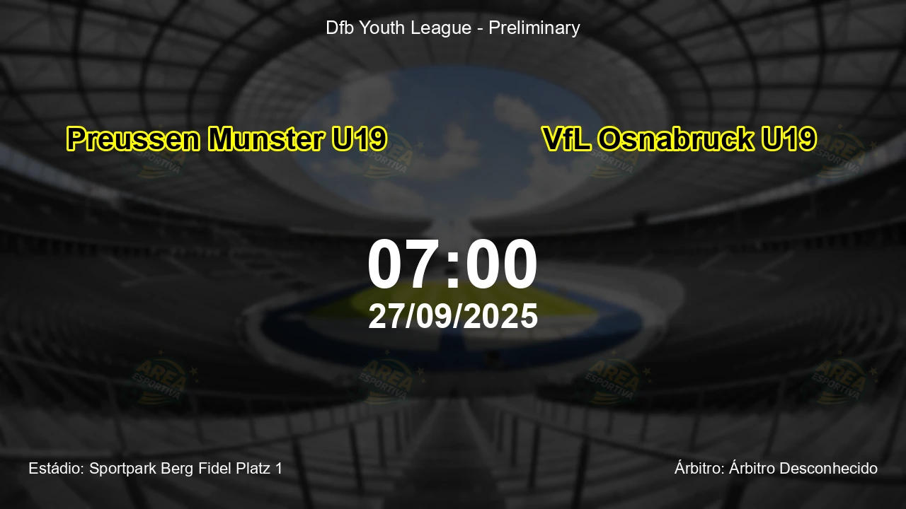 Palpite e análise do jogo Preussen Munster U19 vs VfL Osnabruck U19 pela Dfb Youth League - Preliminary