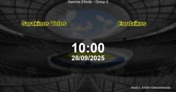 Palpite e análise do jogo Sarakinos Volos vs Eordaikos pela Gamma Ethniki - Group 2