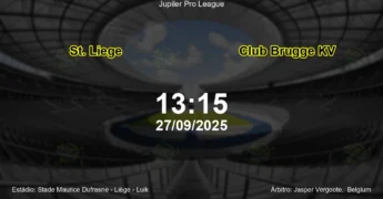 Palpite e análise do jogo St. Liege vs Club Brugge KV pela Jupiler Pro League