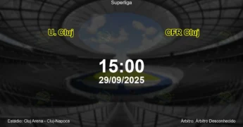 Palpite e análise do jogo U. Cluj vs CFR Cluj pela Superliga
