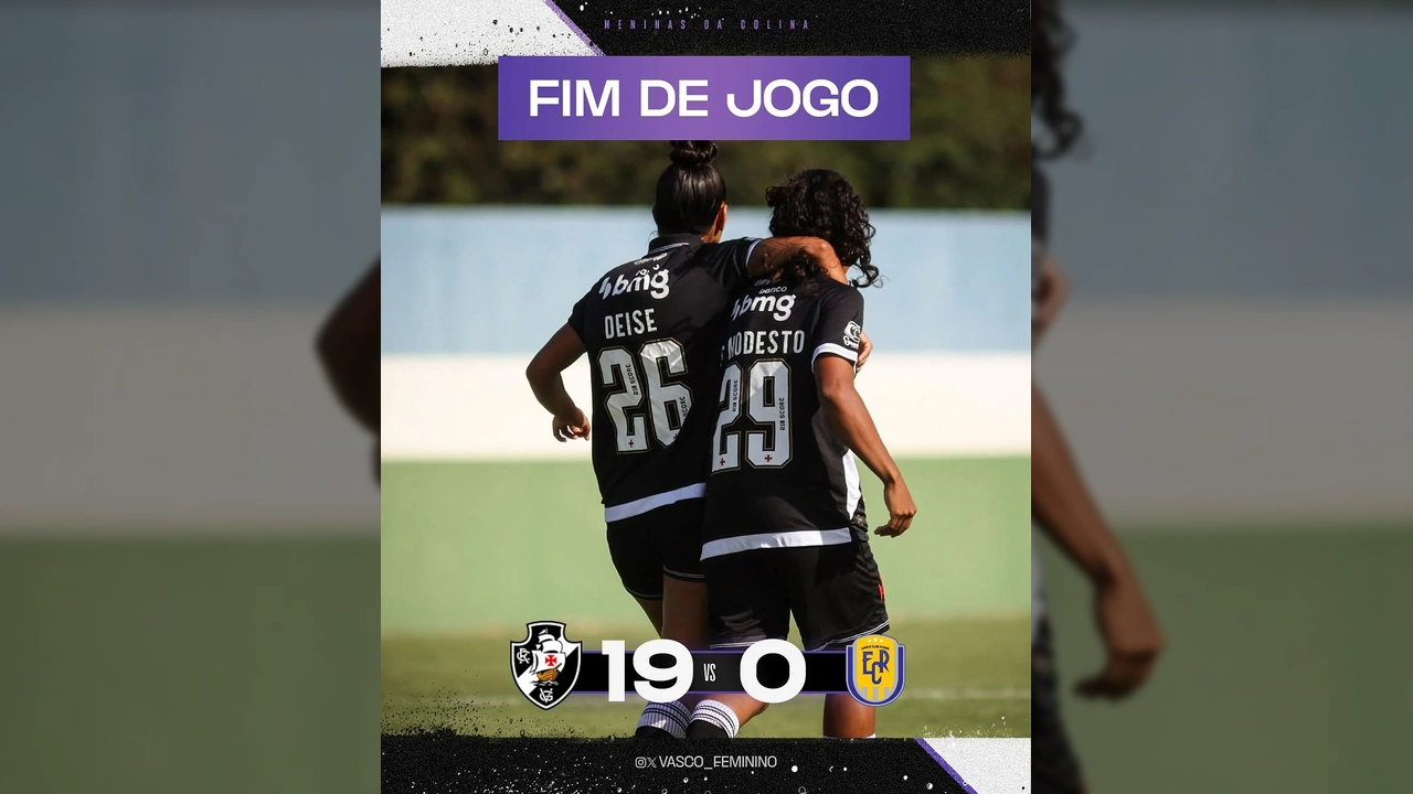 Jogadoras do Vasco Feminino comemorando a goleada de 19 a 0 no Campeonato Carioca. Créditos: Instagram @vasco_feminino