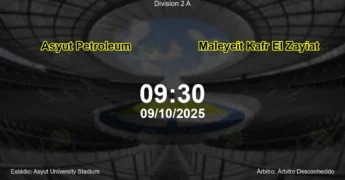 Palpite e análise do jogo Asyut Petroleum vs Maleyeit Kafr El Zayiat pela Division 2 A