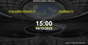 Palpite e análise do jogo Deportivo Riestra 2 vs Instituto 2 pela Reserve League - Clausura
