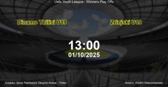 Palpite e análise do jogo Dinamo Tbilisi U19 vs Zrinjski U19 pela Uefa Youth League - Winners Play Offs