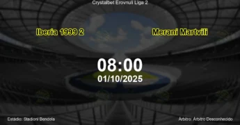 Palpite e análise do jogo Iberia 1999 2 vs Merani Martvili pela Crystalbet Erovnuli Liga 2