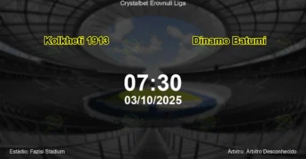 Palpite e análise do jogo Kolkheti 1913 vs Dinamo Batumi pela Crystalbet Erovnuli Liga