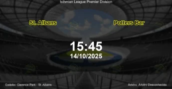 Palpite e análise do jogo St. Albans vs Potters Bar pela Isthmian League Premier Division