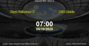 Palpite e análise do jogo Rayo Vallecano B vs RSD Alcala pela Segunda Rfef - Group 5