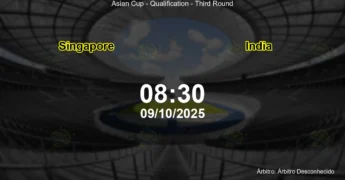 Palpite e análise do jogo Singapore vs India pela Asian Cup - Qualification - Third Round